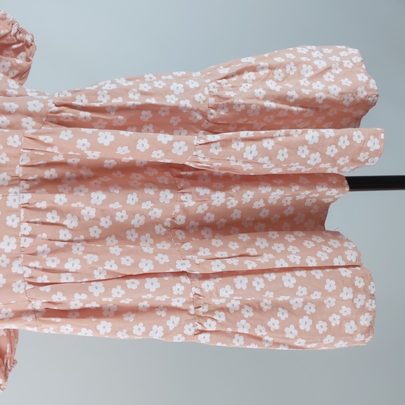 The Self Styler Dress Size 14 Pink White Floral Puff Sleeves Ruffle Tie-up Neck - Picture 4 of 15